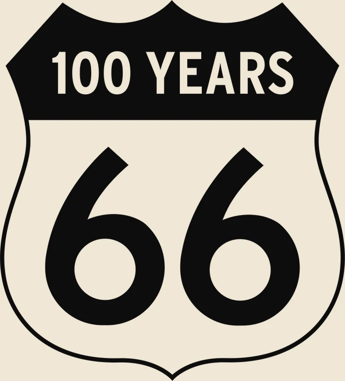 ROUTE 66 centennial artwork — the 100 Years shield, reversed