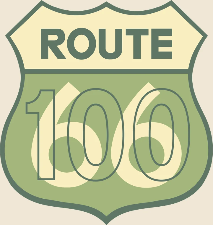 ROUTE 66 centennial artwork — the 100 shield in green