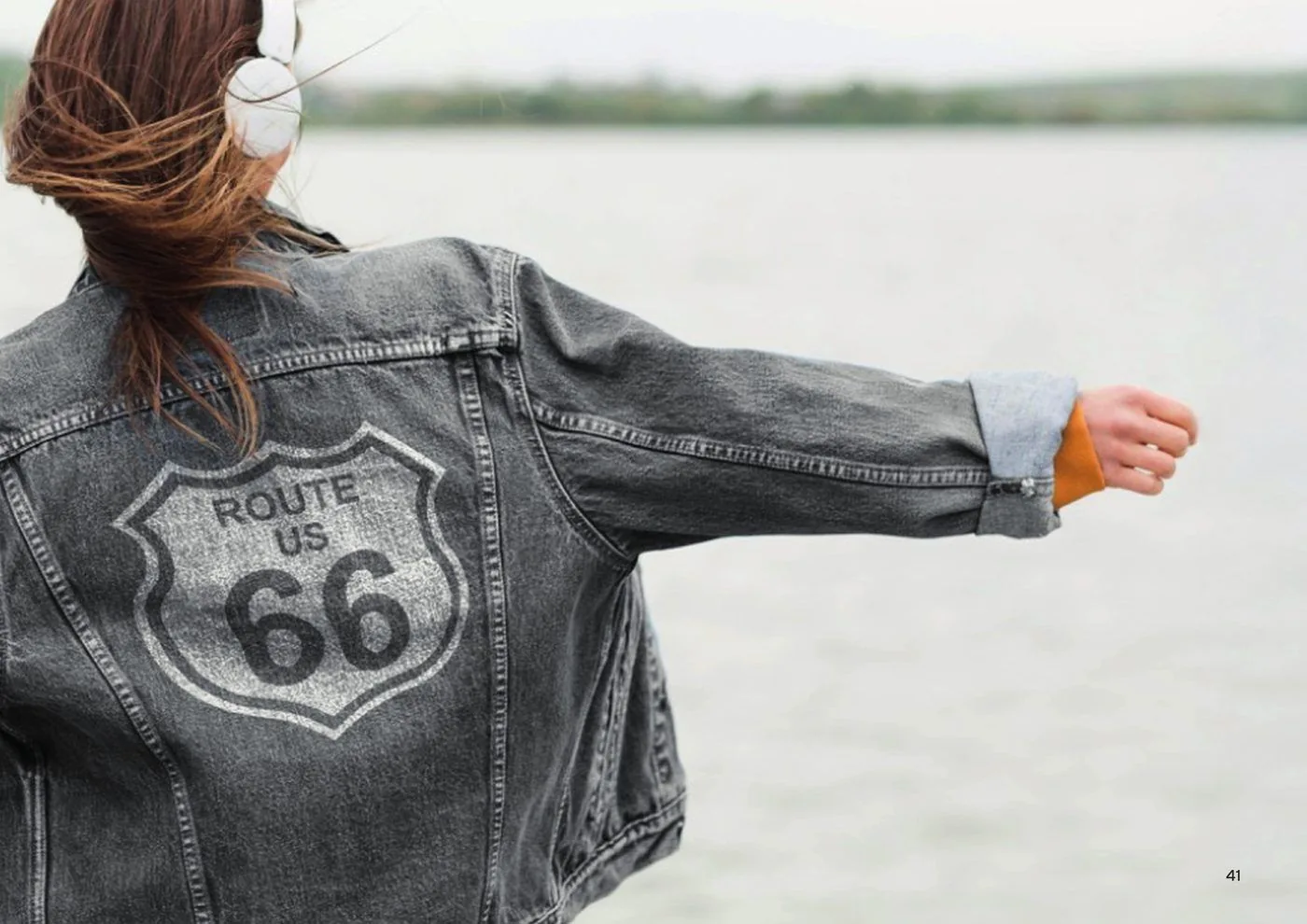 Denim jacket with ROUTE 66 shield on the back
