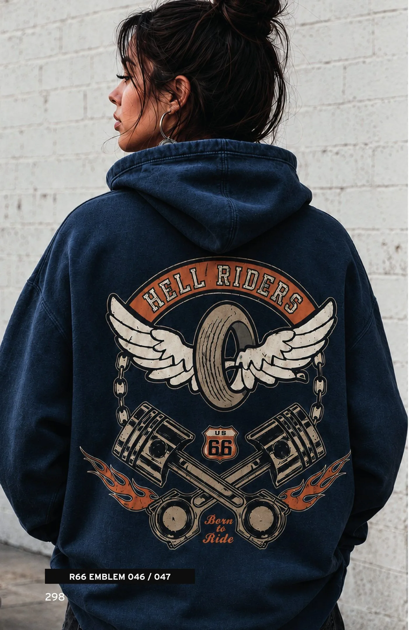 Navy ROUTE 66 hoodie with eagle artwork