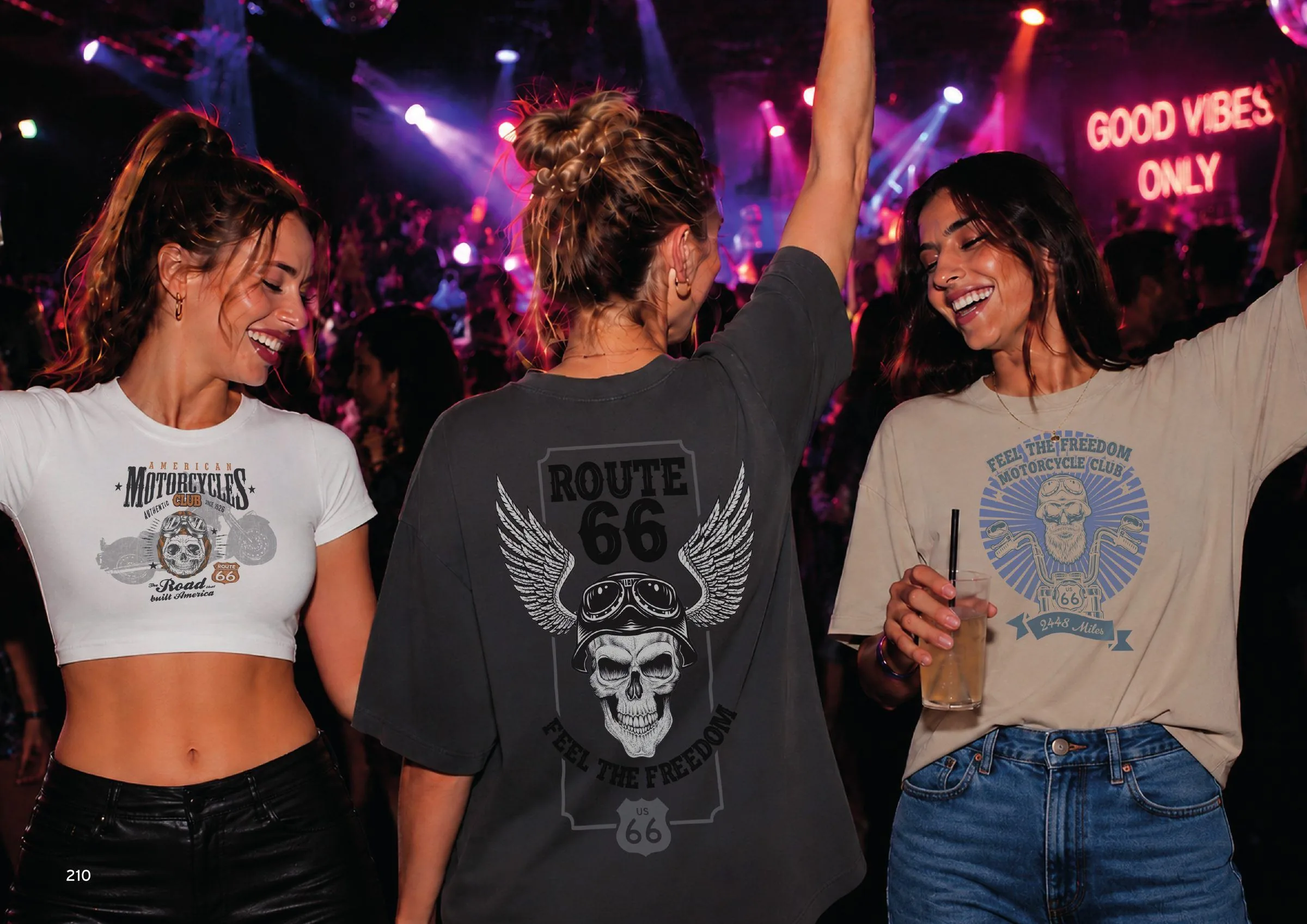 Friends in ROUTE 66 T-shirts at a party