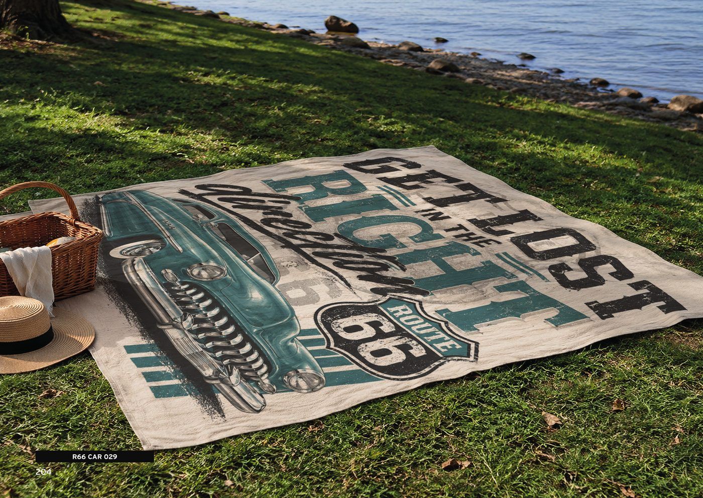 ROUTE 66 picnic blanket by the lake