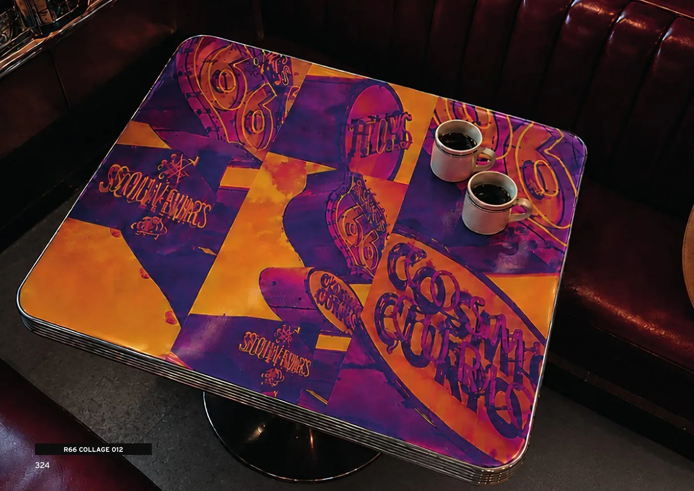 Table top with ROUTE 66 collage artwork