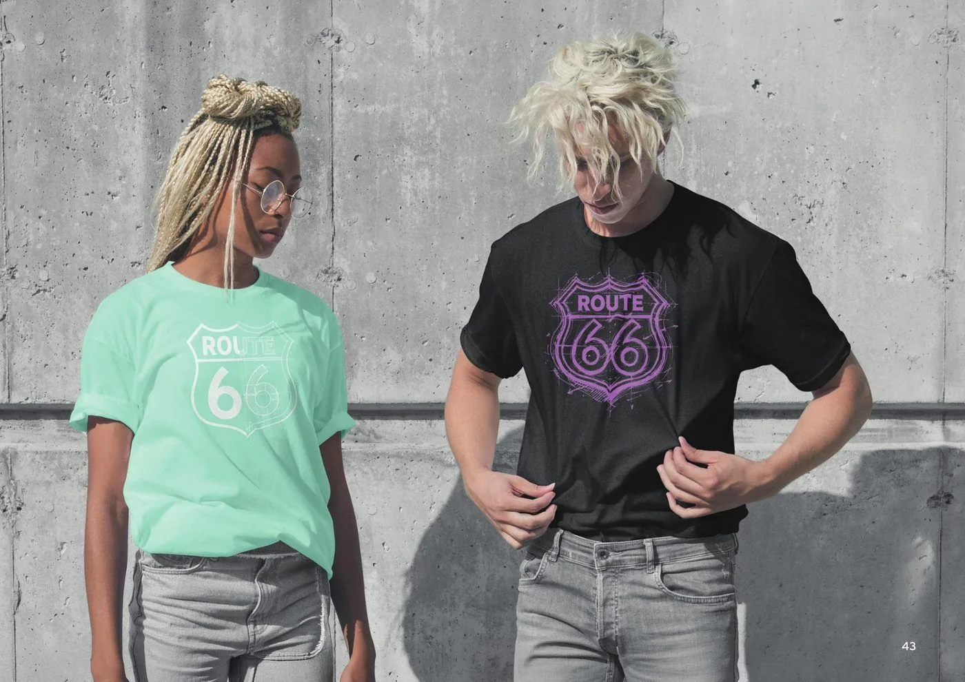 Two people in ROUTE 66 T-shirts